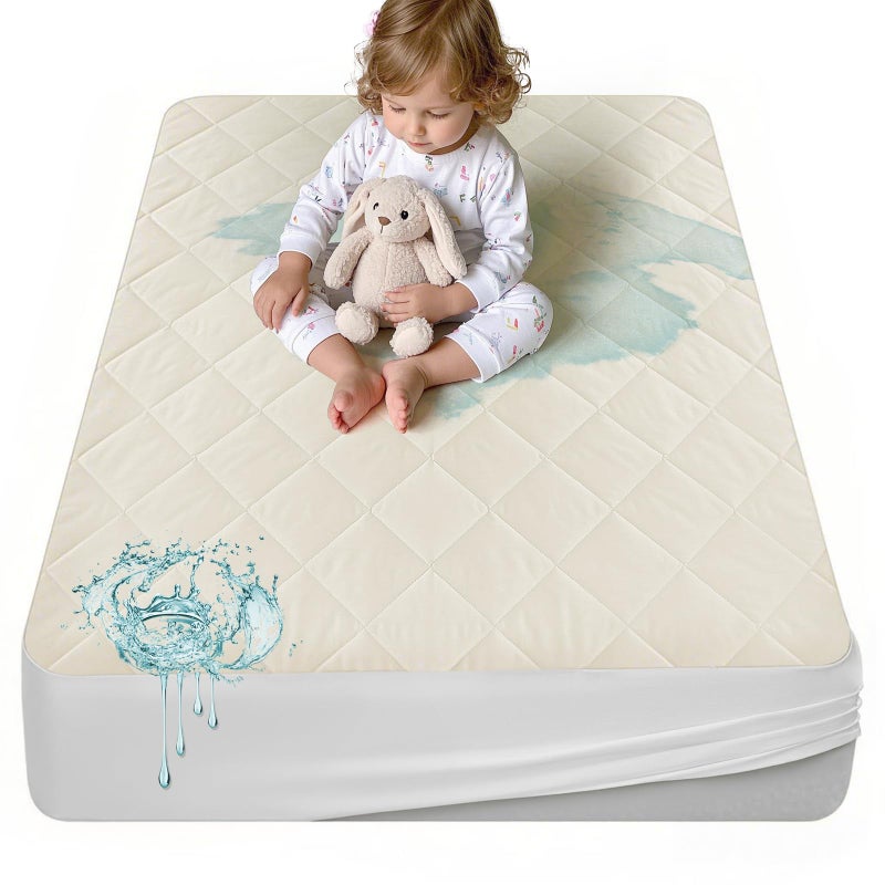 Lofe Organic Crib Mattress Protector - Top&Side Waterproof, 100% Waterproof Crib Mattress Protector, Breathable Cotton Toddler Mattress Protector, Baby Crib Mattress Cover Fitted 52x28x9 in - Image 1